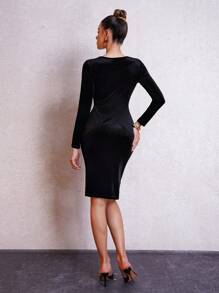 SHEIN Clasi Velvet Twist Knot Bodycon Dress, Christmas Dress For Women,Christmas Women Green Dress