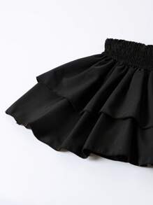 SHEIN Young Girls Ruffle Hem Elegant Skirt - Black - View 4