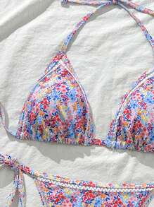 SHEIN Swim 2pcs/Set Women's Random Print Spaghetti Strap Sexy Bikini Set, Summer - Multicolor - View 3