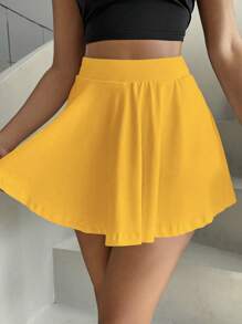 Zolique Solid Color Elastic Waist Shorts With Pockets, Casual & Fashionable Summer Pants - Yellow - View 3