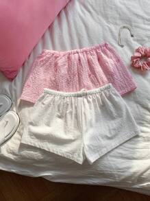 Comfortcana Plus Size Solid Color Drawstring Waist Summer Casual Shorts