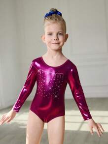 SHEIN 1pc Rhinestone Decor Gradient Design Elastic Fitness Outdoor Sports Dance Yoga Gymnastics Bodysuit, Suitable For All Seasons - Hot Pink - View 5