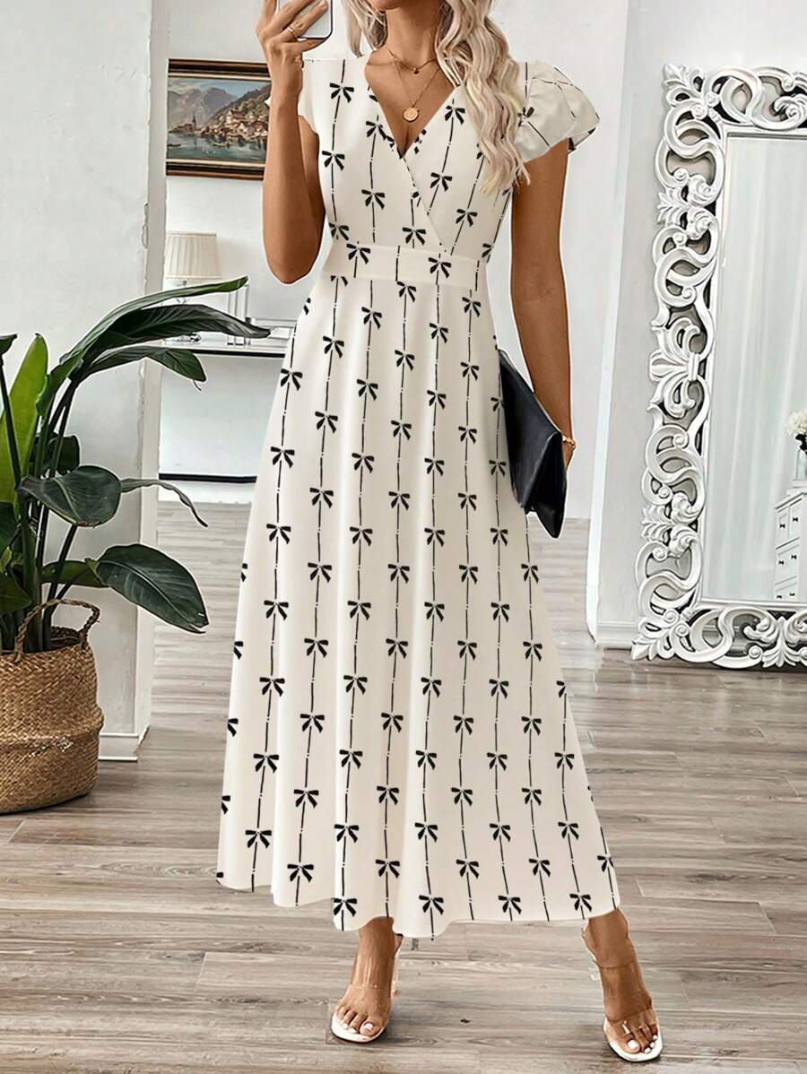 Chiquease 女式夏季长款V领A字腰花卉连衣裙超长款女装 - 彩色 - 查看 1