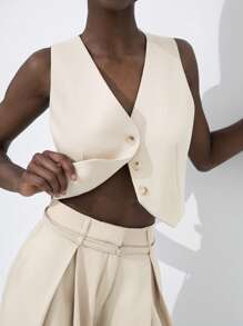Aveloria Modichic Nuovo set di tailleur da donna alla moda, minimalista e polivalente, composto da blazer smanicato con scollo a V, vita aderente e pantaloni con vita alta e gamba ampia, vita stretta, adatto per l'ufficio e il tempo libero