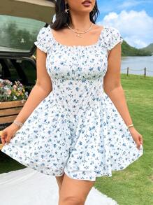 SHEIN EZwear 大码女款碎花无袖连体裤，夏季，椰子女孩，女孩旅行，度假装 - 彩色 - 查看 4