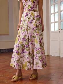 ZEYLAH Floral Print Embroidered Fishtail Skirt, For Spring/Summer Holiday - Multicolor - View 2