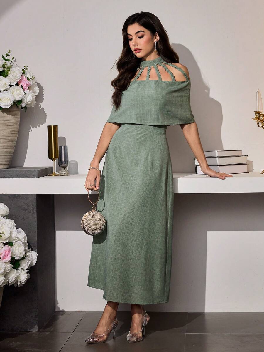 Modelyn Elegant Hollow-Out Waist Dress For Women, Summer - Mint Green - View 1
