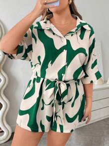 SHEIN LUNE 大码女式连体裤，图案印花，休闲度假装 - 彩色 - 查看 4