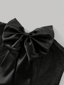 SHEIN MOD Women's Summer Bowknot Contrast Color Strapless Denim Dress - Black - View 3