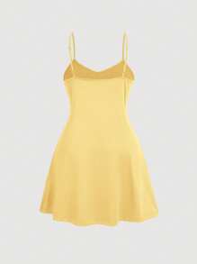 SHEIN MOD Váy sơ mi xếp ly cổ chữ V cài nút phía trước thời trang mùa hè màu vàng - Màu vàng - Xem 6