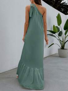 EURMUSE One Shoulder Tie Knot Peplum Maxi Dress - Mint Green - View 2