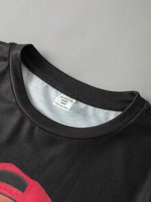 2 Stücke Tween Junge Lässige vielseitige bequeme bedruckte Muster Lose kurzärmliges T-Shirt und bedruckte Shorts Strick Outfit Set - Schwarz - Übersicht 4