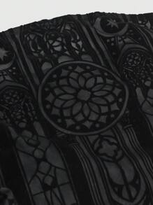 ROMWE Gothic Palace 3D Flocked Tassel Design Sheer Women's Bustier Top - Black - View 3