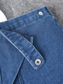 Young Girl' Distressed Loose Straight Leg Blue Denim Shorts With Wrap Front, Versatile & Fashionable For Daily Wear - Dark Wash - View 7