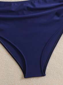 SHEIN Swim 2pcs Women Striped Random Print Ruffle Collar Tankini Swimsuit Set For Summer Beach Vacation - Blue and White - View 8