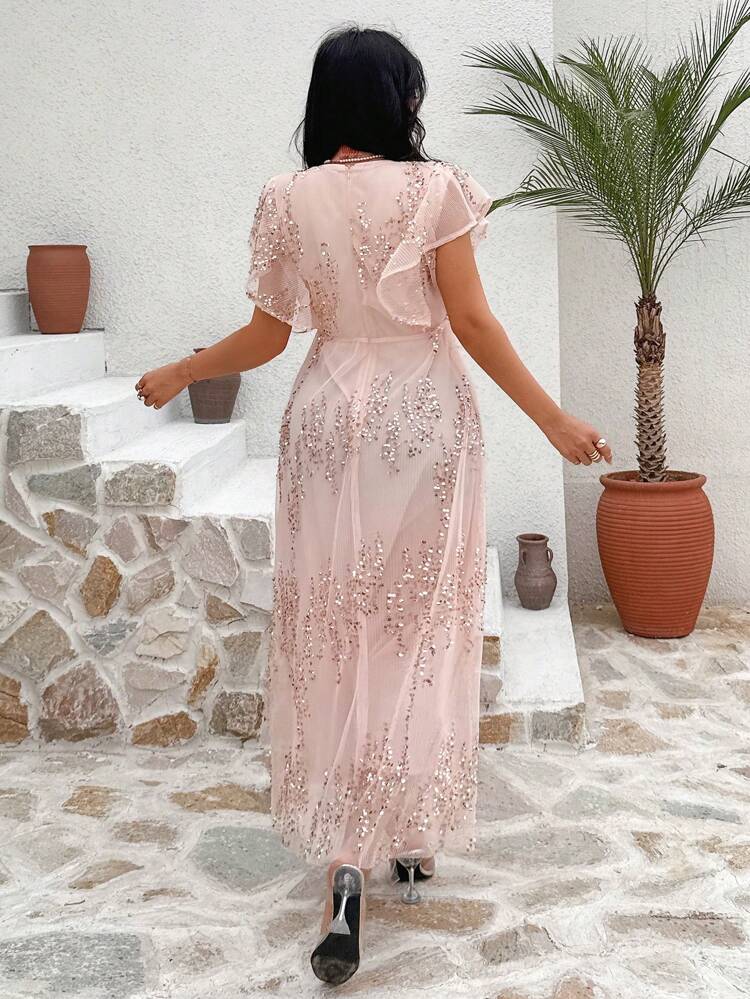 Women's Sequin Mesh Cap Sleeve Dress Wedding Women Dresses Luxury Prom Dress Sparkly Dress