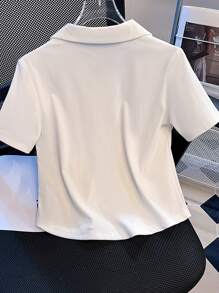 SHEIN Camiseta de mujer de manga corta de cuello en V de moda simple, adecuada para el verano