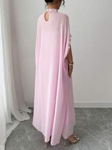 Chiquease European & American Style Studded Capelet Stand Collar Dress For Women - Pink - View 2