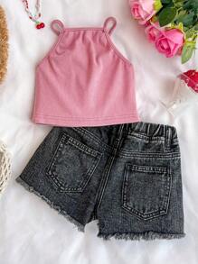 SHEIN Young Girls Denim Two Pieces Outfits - Multicolor - View 2