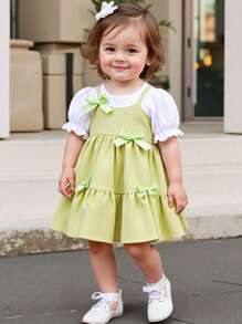 Baby Mädchen Sommer 2025 lässig, modisch, süß, frisch Prinzessin Kleid, 2 in 1