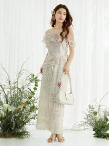 Celisse New Arrival Summer Vacation Stylish Chiffon Floral Print Off-Shoulder Sleeveless Ruffled Hem Women Blouse