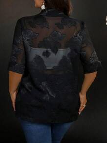 SHEIN CURVE+ Plus Size Solid Color Short Sleeve Blazer, Fashionable For Summer Graduation,Back To School,Teacher Outfits For Women - Black - View 2