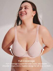 LUVLETTE Plus Dream Curve Air Full Coverage Airy Breathable Sheer Mesh Spacer Cup Bra Pink Minimizer Bra