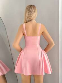 Sweetina Fitted Mini Dress With Sculptural Flared Hem - Baby Pink - View 2