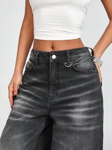 EURMUSE 女式低腰口袋阔腿宽松休闲百搭牛仔裤