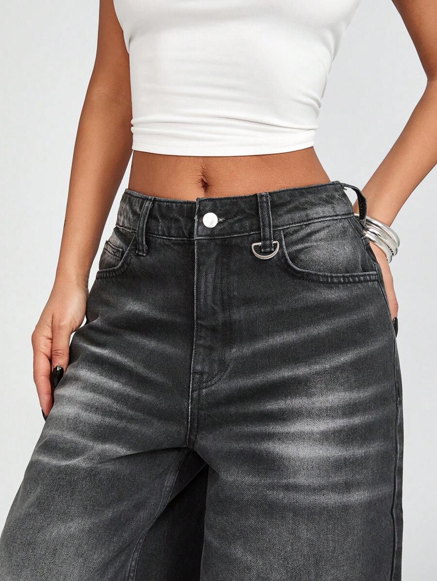 EURMUSE 女式低腰口袋阔腿宽松休闲百搭牛仔裤