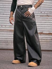 AXEPEAK 秋季时尚街头风格男士阔腿裤，街头潮流必备单品 - 黑色 - 查看 3