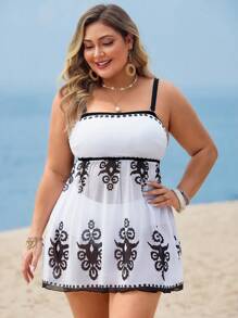 Swim Lushoire 大码波西米亚风格吊带背心和纽扣比基尼套装，夏季服装