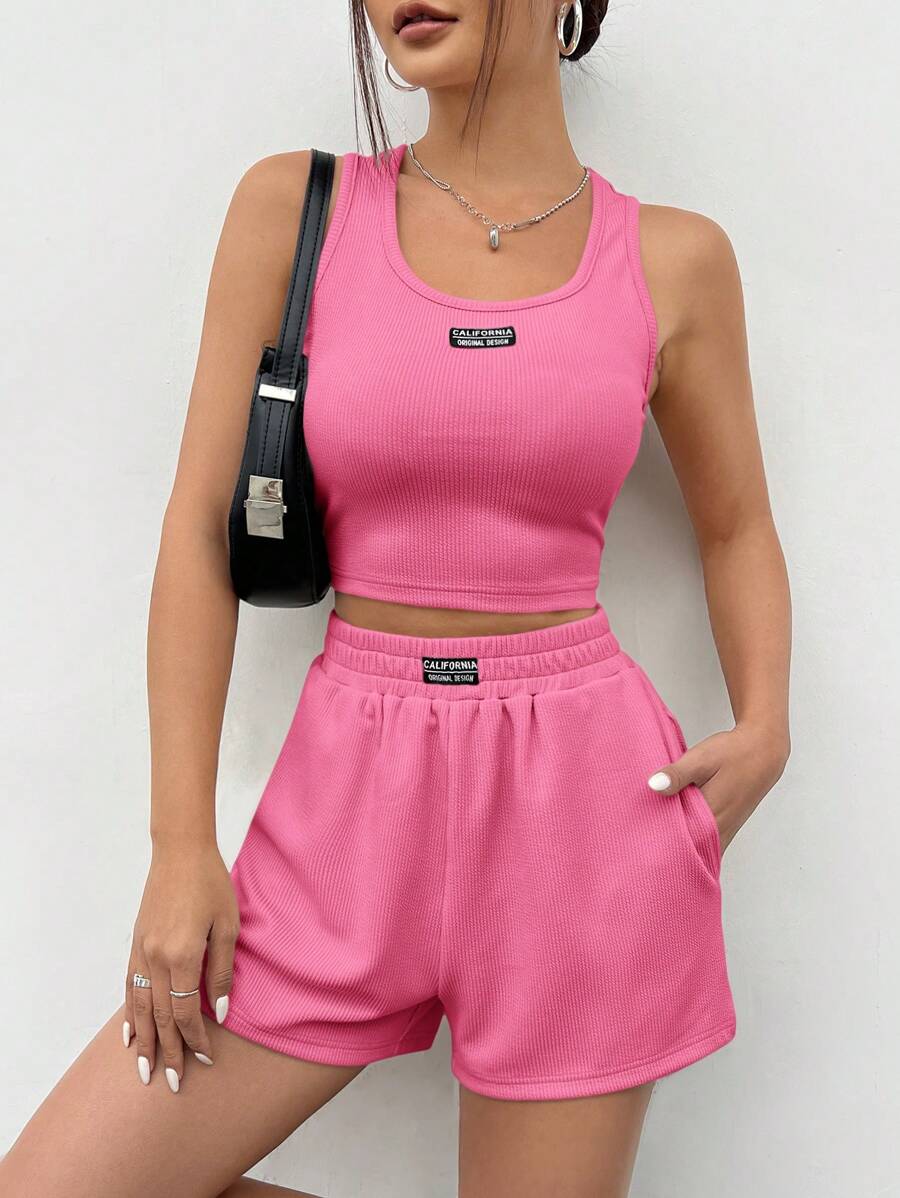 SHEIN EZwear 女士日常两件套服装 - 粉色 - 查看 1