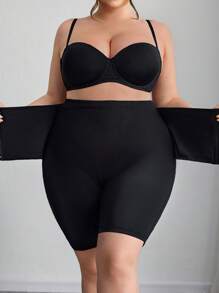 SHEIN CURVE+ Leggings mit extra hoher Taille und Bauchkontrolle für Damen in Große Größen, mit verstellbaren Haken-und-Ösen-Verschlüssen, stretchende Po-hebende und schlankende Leggings, Kurven-Plus, Boho Urlaub - Schwarz - Übersicht 5