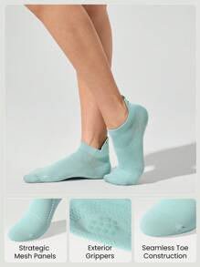 GLOWMODE 3 Pairs Socks Walk A Mile Soft Ventilated Mesh Grip Studio Workout Daily Gym - Mist Green - View 2