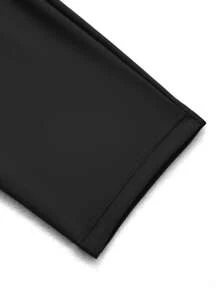 Swim Mulvari New Women Summer Crew Neck Short Sleeve Side Twist Knot Dress + Shorts Black Casual Vacation Burkini Set - Black - View 6