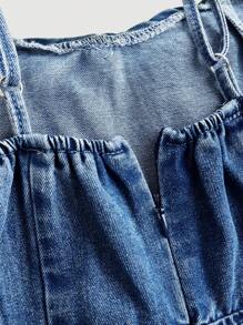 SHEIN Girlism Mono vaquero con lazos tridimensionales cómodos y de estilo vintage Y2K para niñas preadolescentes, ropa de diario, atuendos de verano y primavera, ropa para festivales y playa