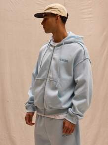 Musero Graphic Print Zip Through Hoodie Only Spring Summer Streetstyle Holiday Vacation - Baby Blue - View 2