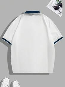 Manfinity Homme Classic Blue, Green And White Colorblock Embroidered Logo Short Sleeve Polo Shirt