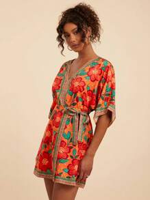 Travachic Vestido de vacaciones estampado, de moda para el verano, conjuntos de verano para mujer, ropa de verano, atuendos de playa para mujer, vestidos de verano para mujer, atuendos de vacaciones para mujer - Rojo - Ver 7