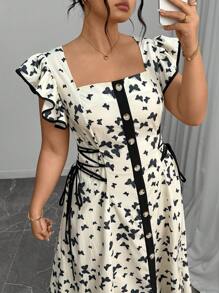 Modelyn Vestido de talla grande elegante con estampado de mariposa y tirantes cruzados