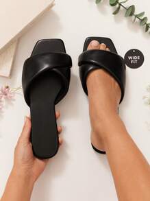 SHUZIA Sandalias planas minimalistas de mujer con cierre cruzado y ajuste ancho