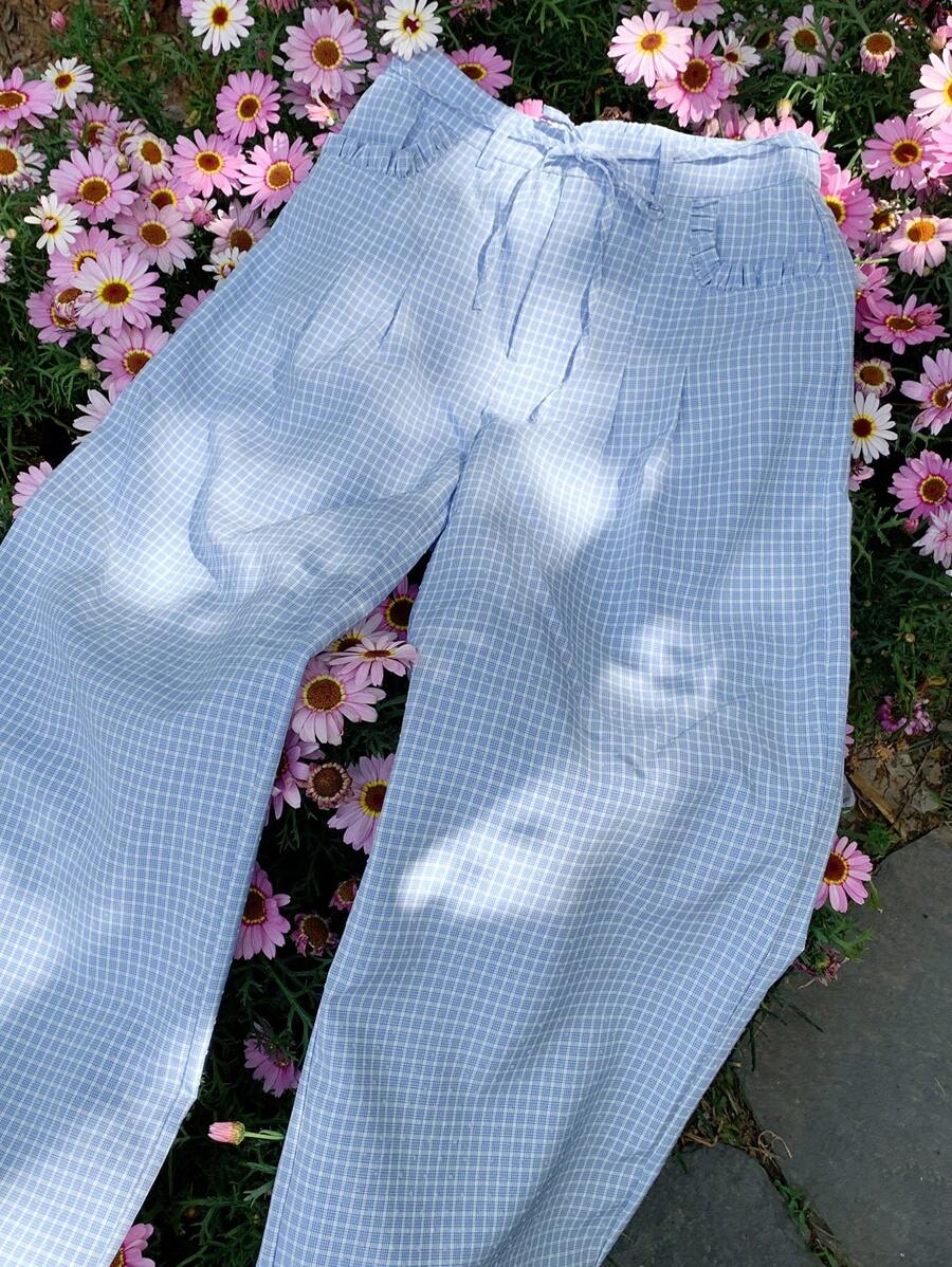 Comfortcana Damen Karomuster Knoten Taschen Lässig Urlaubs Hose