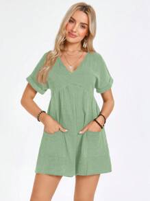 SHEIN LUNE Mono de manga murciélago con parche de bolsillo - verde menta - Ver 5