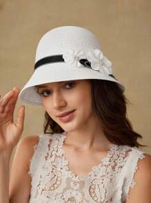 MOTF PREMIUM FLORAL APPLIQUES STRAW HAT - White - View 5
