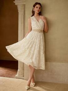 MOTF PREMIUM VESTIDO FLUIDO CON BORDADO DE CUENTAS - Albaricoque - Ver 4
