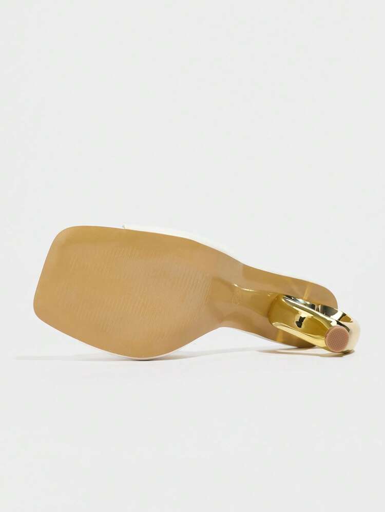 CUCCOO SZL Tacones mule con punta descubierta y abertura calada para mujer, sandalias tipo slingback sexy, zapatos de tacón alto de piel sintética (PU) para fiesta/boda con tacón asimétrico, para verano