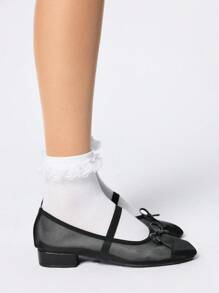 ROMWE Kawaii Zapatos planos cómodos de mujer con puntera redonda y slip-on en color negro - Negro - Ver 4