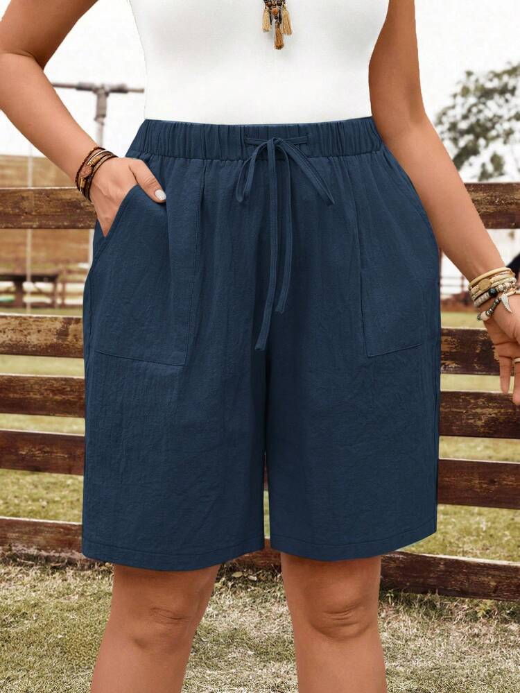 Plus Size Women's Casual Solid Color Shorts, Summer