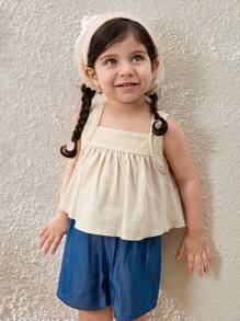 Blossori Baby Girls Floral Trim Cami And Shorts 2-Piece Set - Multicolor - View 1
